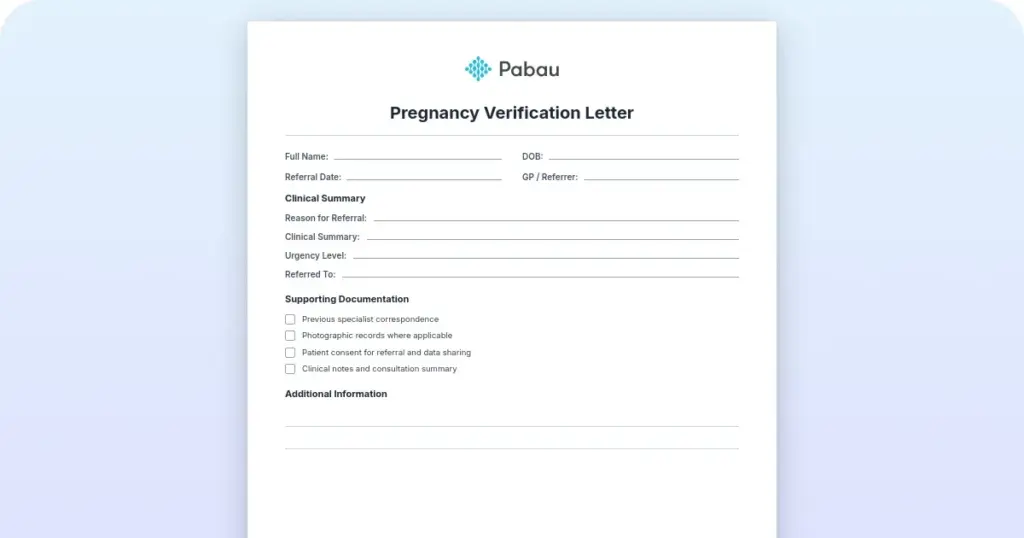 Pregnancy Verification Letter preview from Pabau