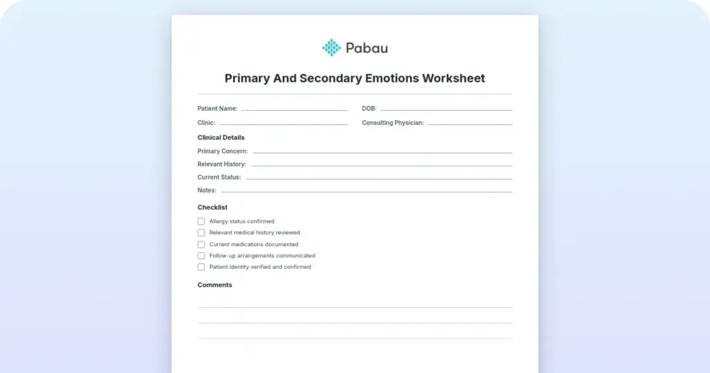 Primary and secondary emotions worksheet: Free PDF and how to use it preview from Pabau