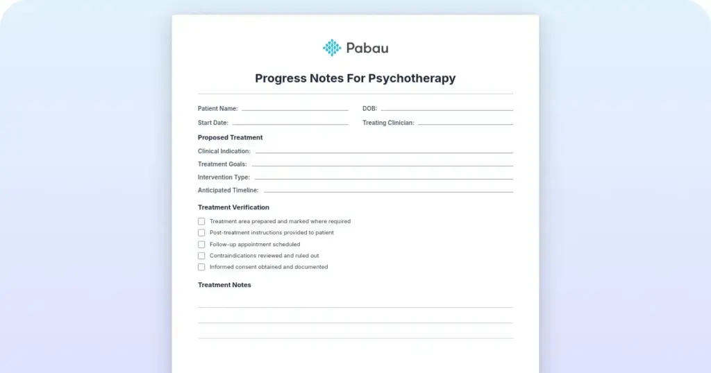 Progress Notes For Psychotherapy preview from Pabau