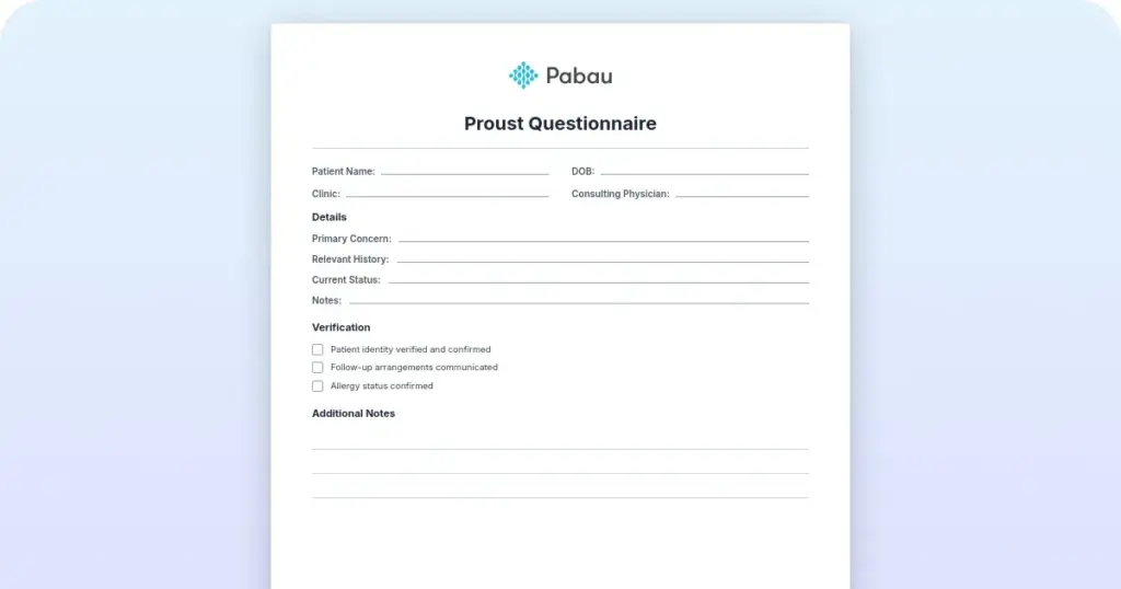 Proust Questionnaire preview from Pabau