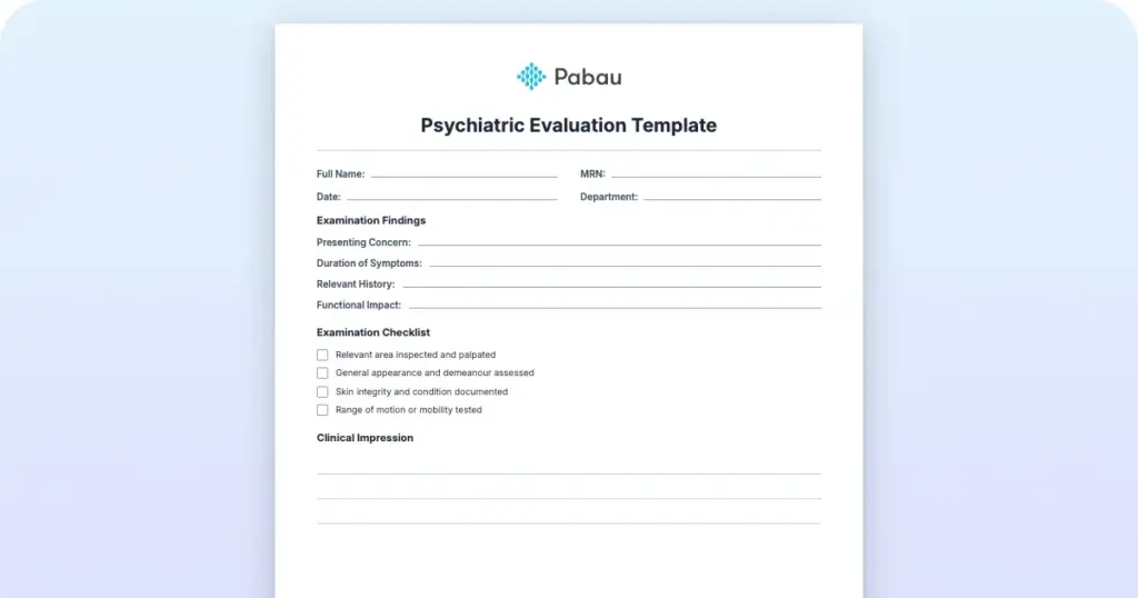 Psychiatric Evaluation Template