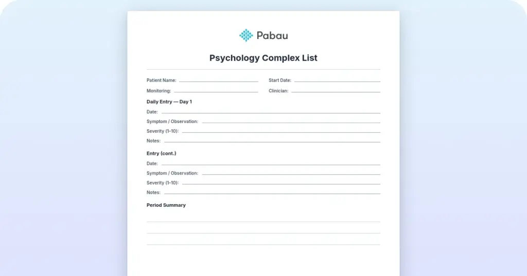 Psychology complex list downloadable PDF template for therapists