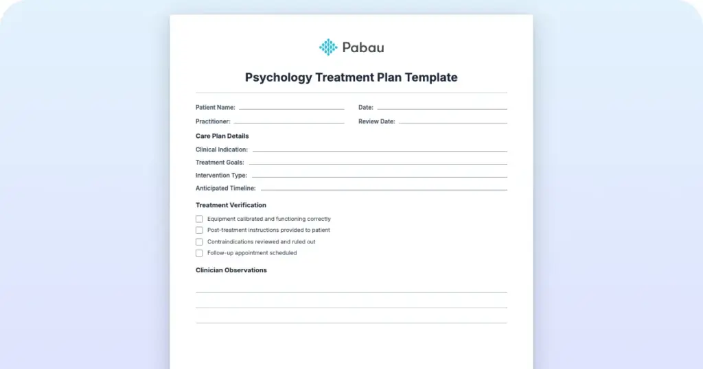 Psychology Treatment Plan Template
