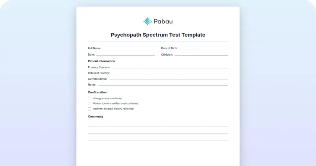 Psychopath Spectrum Test Template preview from Pabau