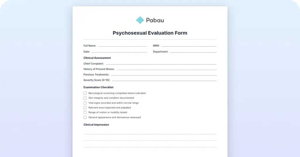 Psychosexual Evaluation Form preview from Pabau