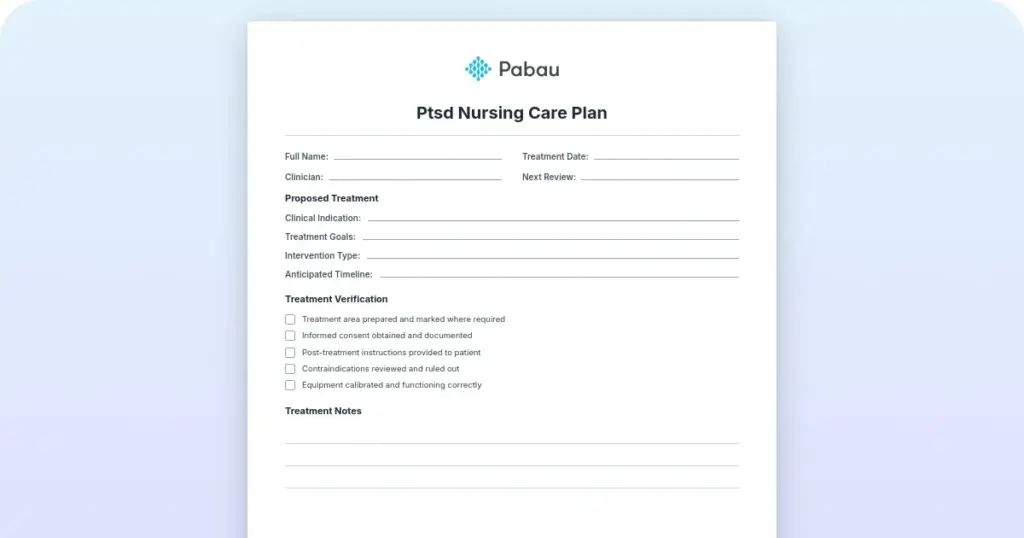 PTSD nursing care plan preview from Pabau