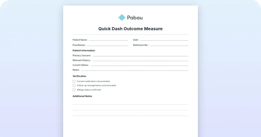 QuickDASH Outcome Measure preview from Pabau