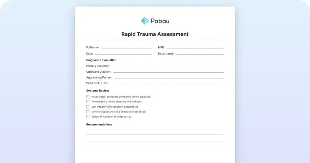 Rapid trauma assessment: Step-by-step procedure and template preview from Pabau