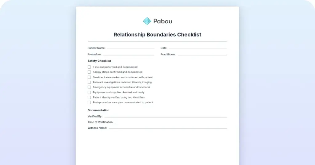 Relationship boundaries checklist preview from Pabau