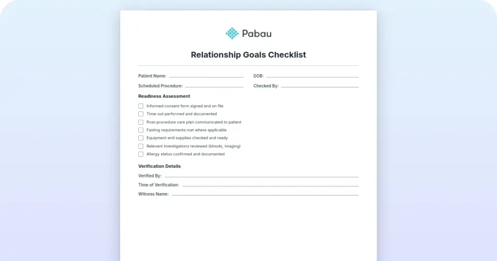 Relationship goals checklist preview from Pabau