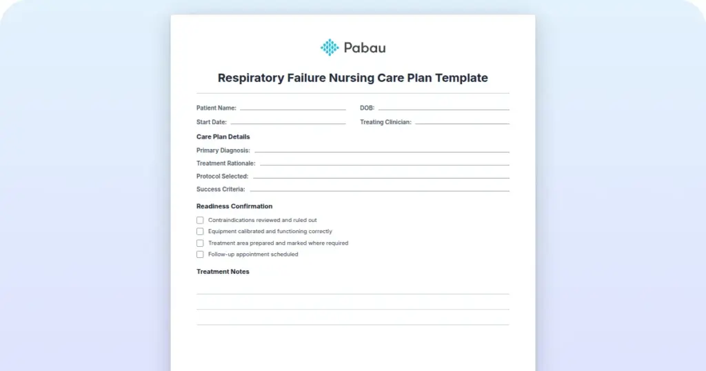 Respiratory Failure Nursing Care Plan Template preview from Pabau