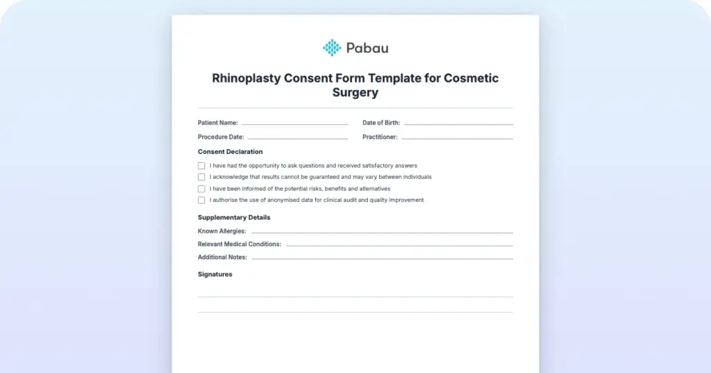 Rhinoplasty Consent Form preview from Pabau