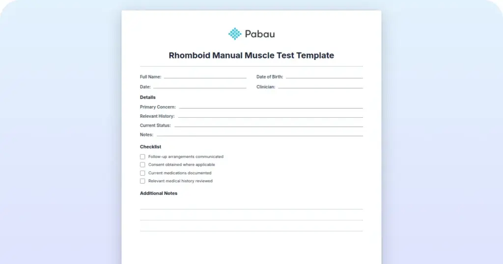 Rhomboid Manual Muscle Test Template preview from Pabau