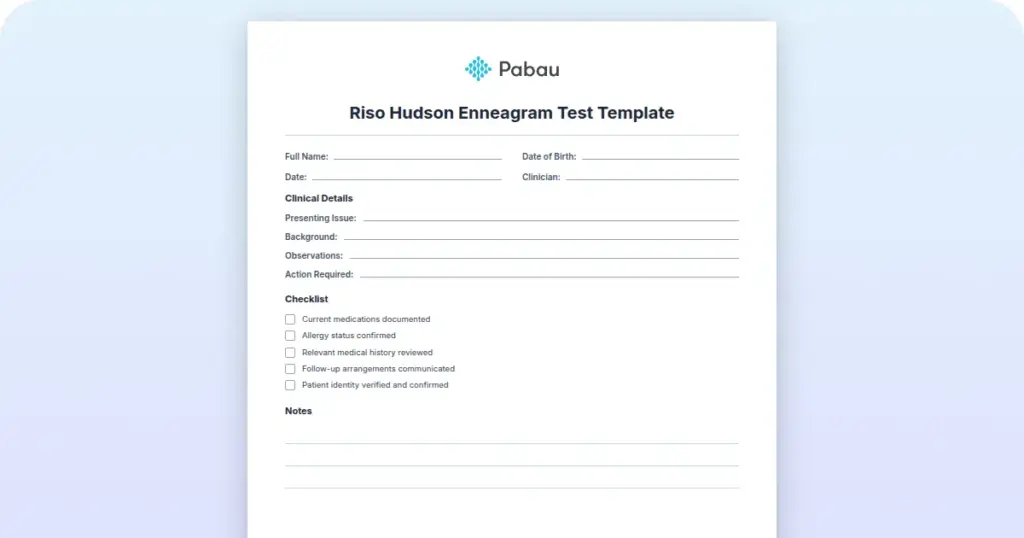 Riso Hudson Enneagram Test Template preview from Pabau