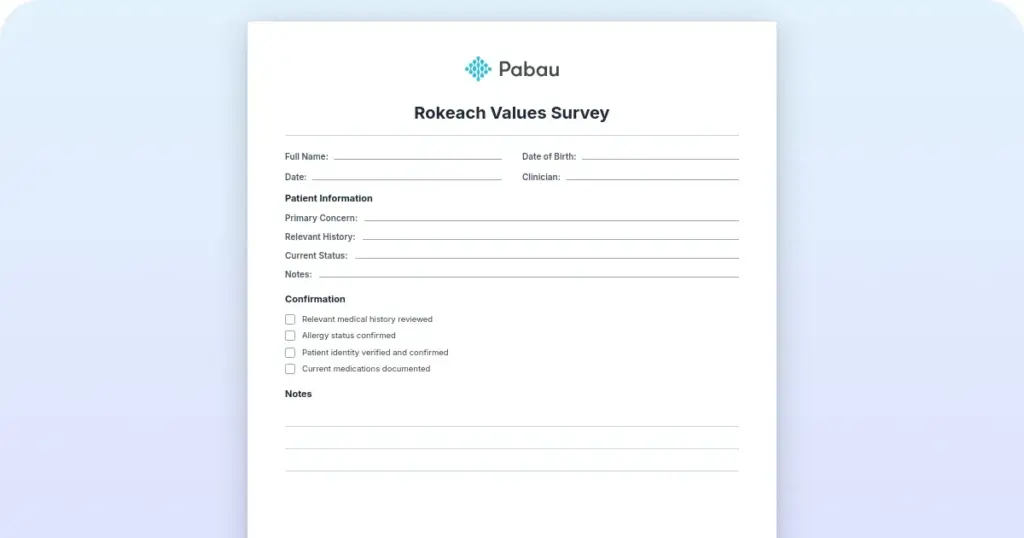 Rokeach values survey template: Free PDF and all 36 values preview from Pabau