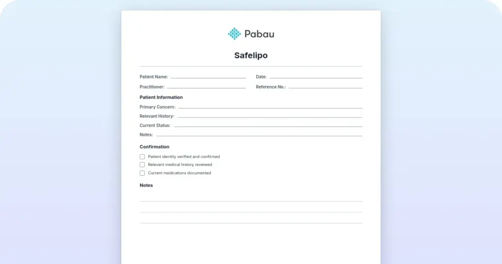 SAFELipo: Consent form and aftercare template preview from Pabau