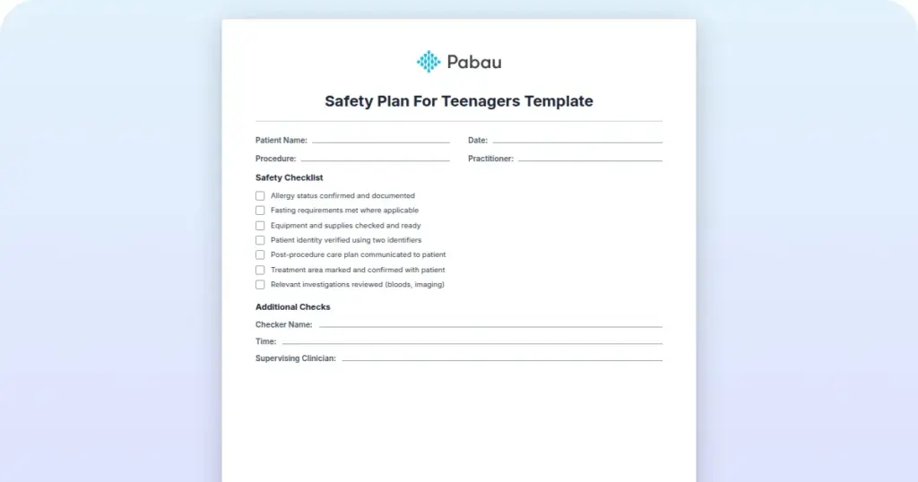 Safety Plan For Teenagers Template