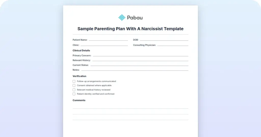 Sample Parenting Plan With A Narcissist Template preview from Pabau