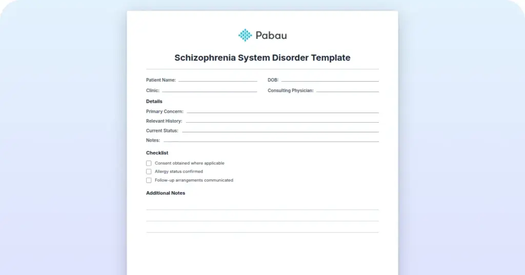Schizophrenia System Disorder Template preview from Pabau