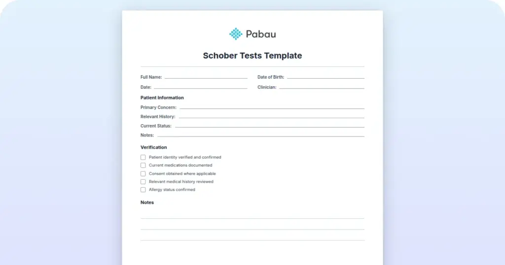 Schober Tests Template preview from Pabau
