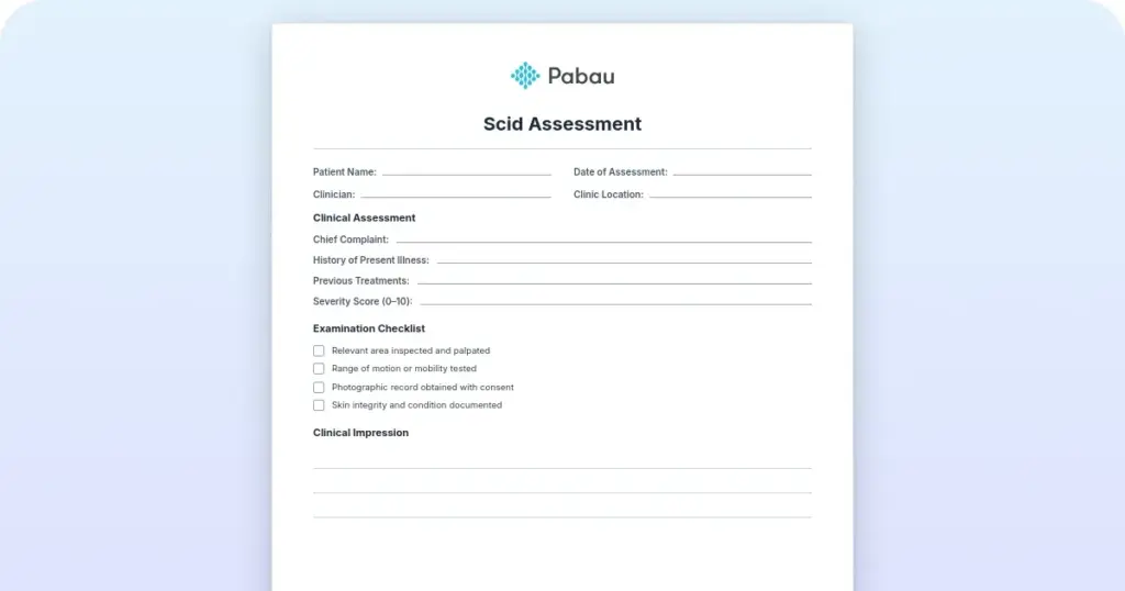 SCID assessment: Free SCID-5 template and clinician guide preview from Pabau