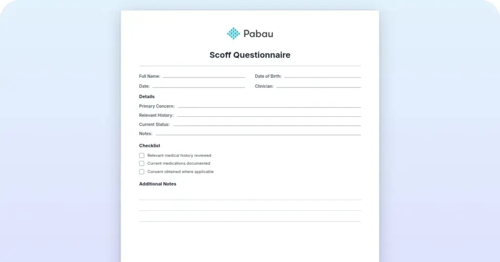 SCOFF questionnaire: Free template preview from Pabau