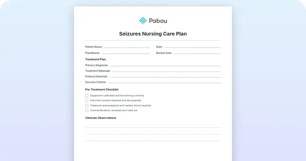 Free seizures nursing care plan: Who the template is for preview from Pabau