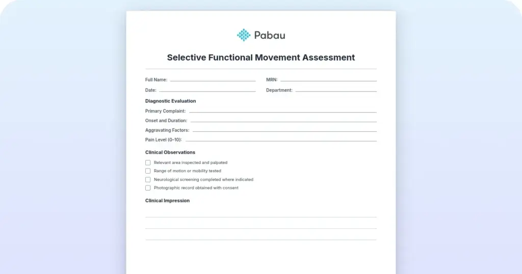 Selective functional movement assessment: SFMA template and scoring guide preview from Pabau