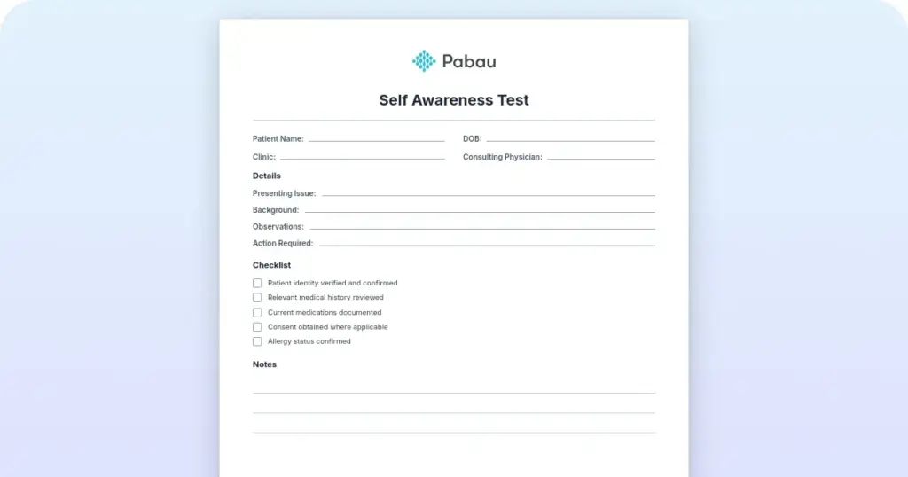 Self-awareness test: Free PDF template for practitioners preview from Pabau