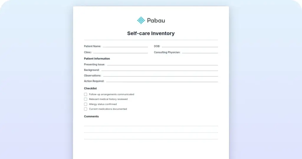 Self-care inventory: Free PDF for therapy sessions preview from Pabau