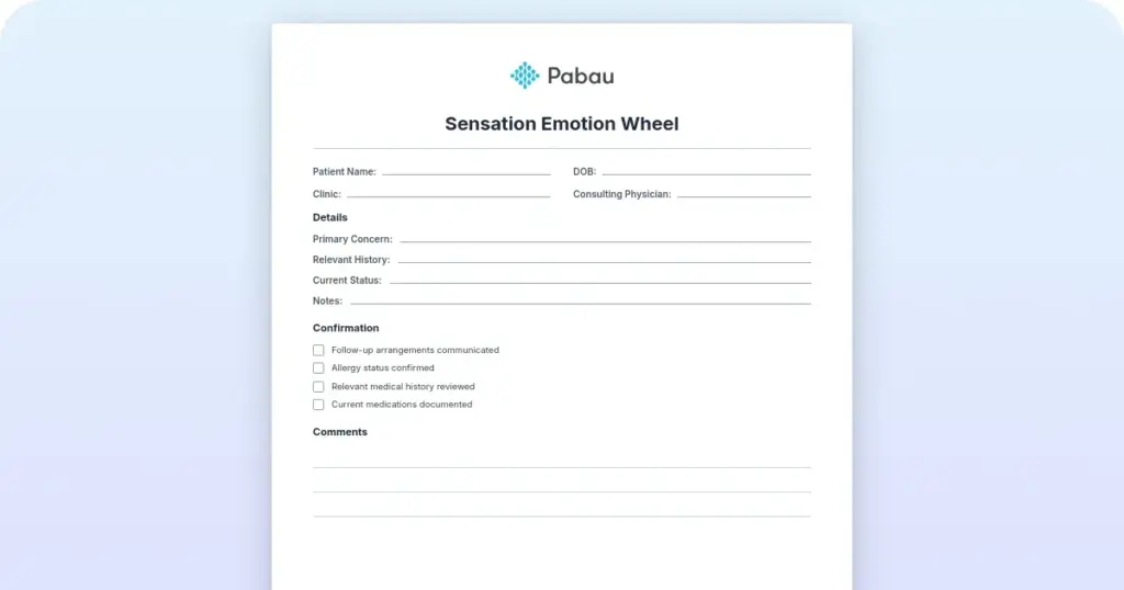 Sensation emotion wheel: A free template for therapists preview from Pabau