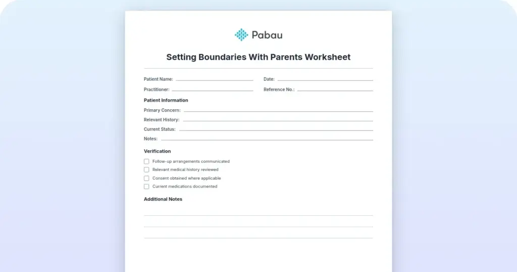 Setting boundaries with parents worksheet preview from Pabau