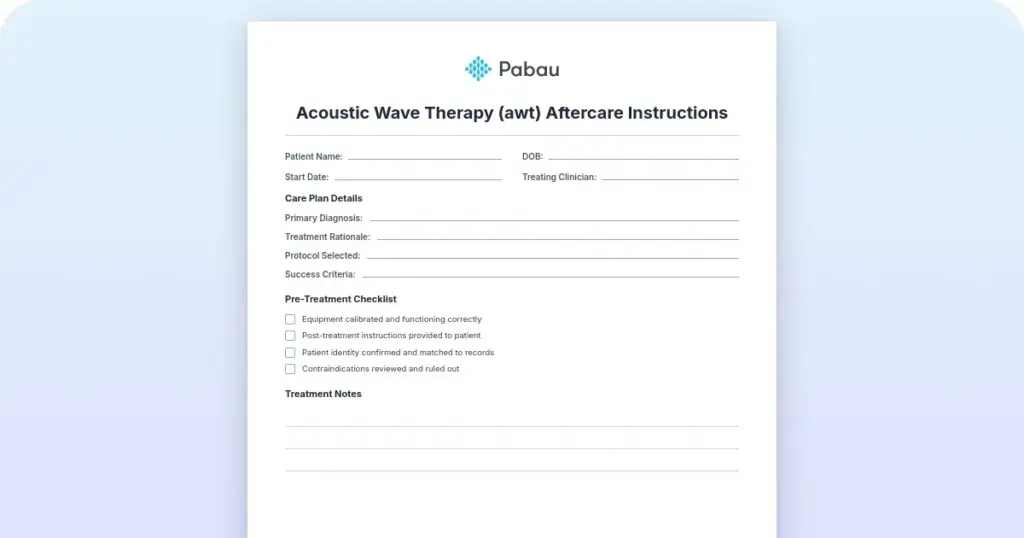 Shockwave therapy aftercare instructions (acoustic wave therapy) preview from Pabau