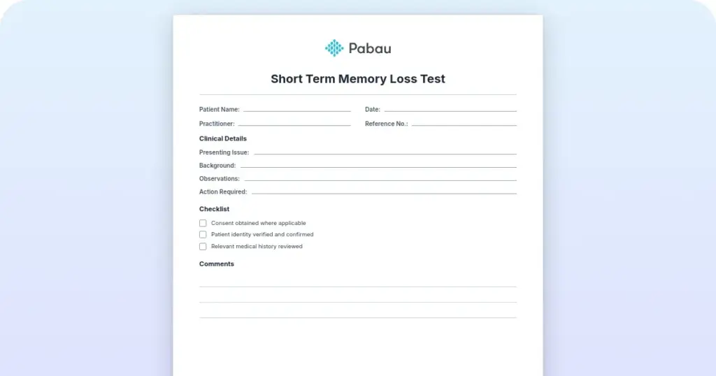 Short term memory loss test: Tools, scoring, and referral preview from Pabau