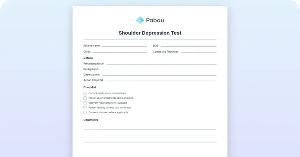 Shoulder depression test: Procedure, interpretation and free template preview from Pabau