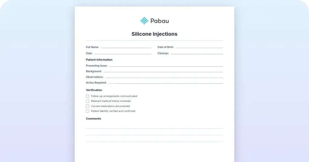 Silicone injections: A guide and a free clinical template preview from Pabau