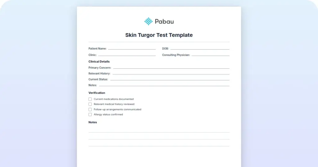 Skin Turgor Test Template preview from Pabau