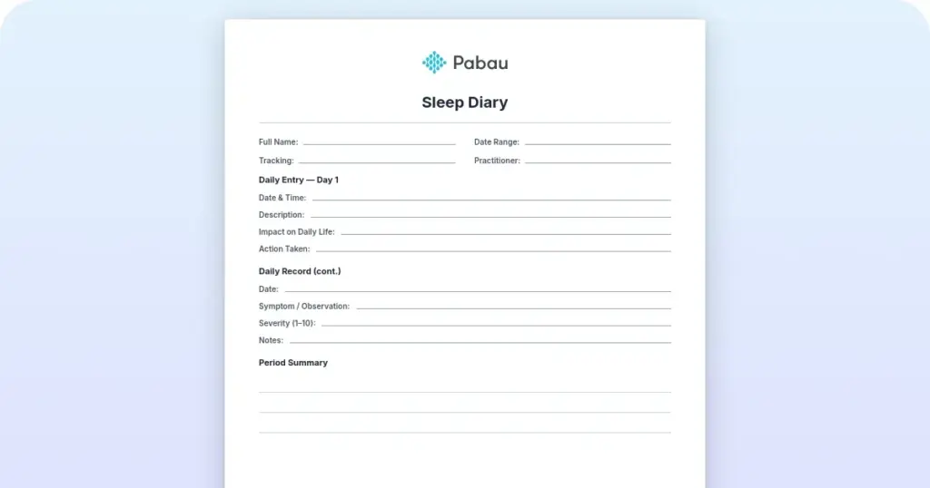 Sleep diary template: Free printable PDF and how to use it preview from Pabau