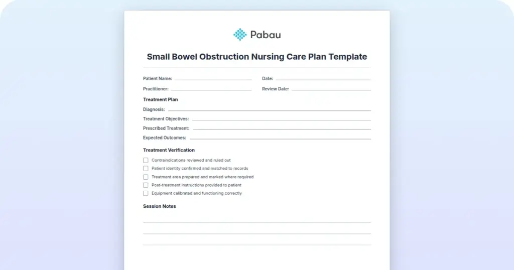 Small Bowel Obstruction Nursing Care Plan Template preview from Pabau