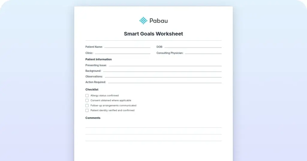 SMART goals worksheet: Free template and examples preview from Pabau