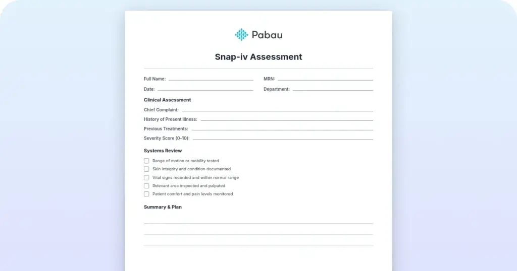 SNAP-IV assessment preview from Pabau