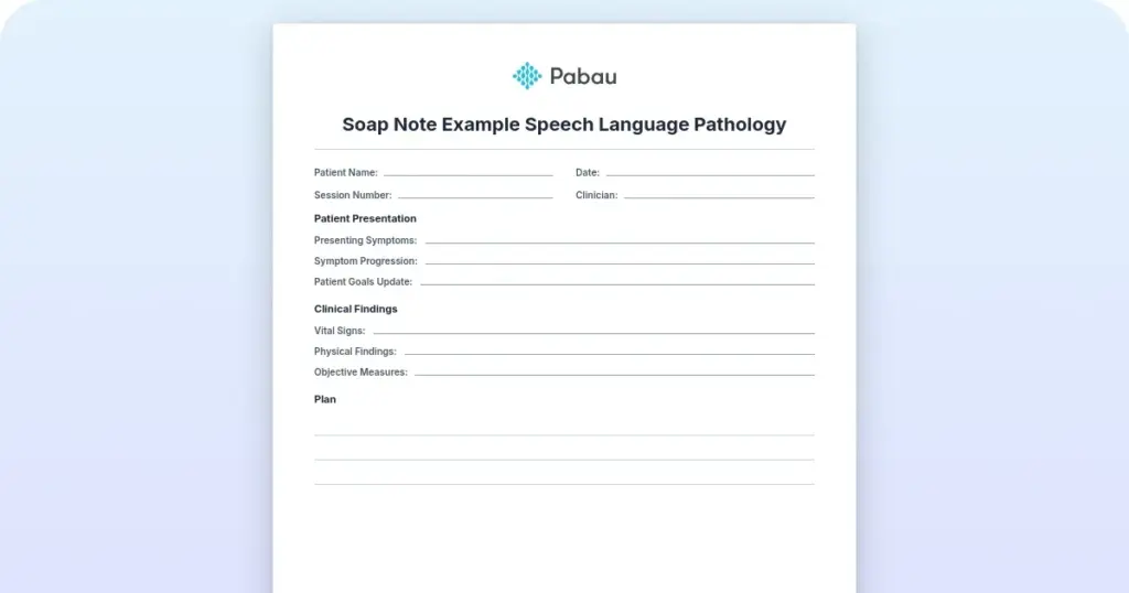 SOAP note example for speech-language pathology preview from Pabau