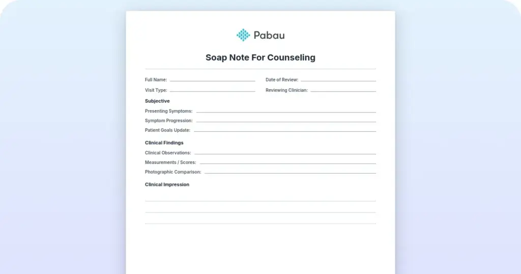 SOAP note for counseling: Template, examples and how to write one preview from Pabau