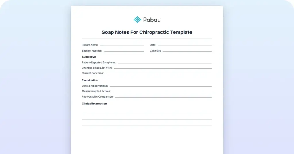 SOAP Notes For Chiropractic Template preview from Pabau