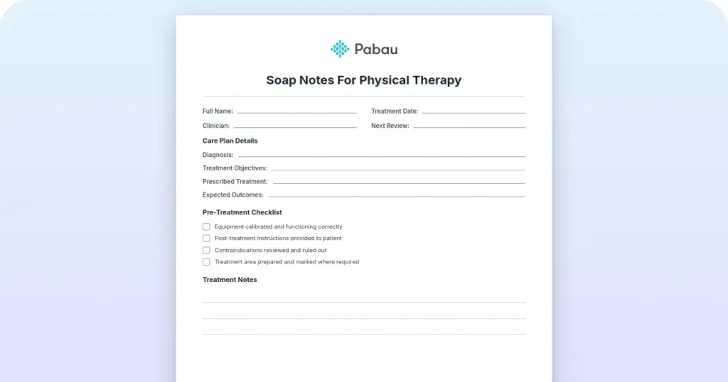 SOAP notes for physical therapy preview from Pabau