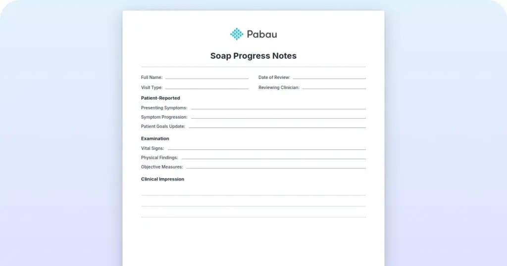 SOAP progress notes template preview from Pabau