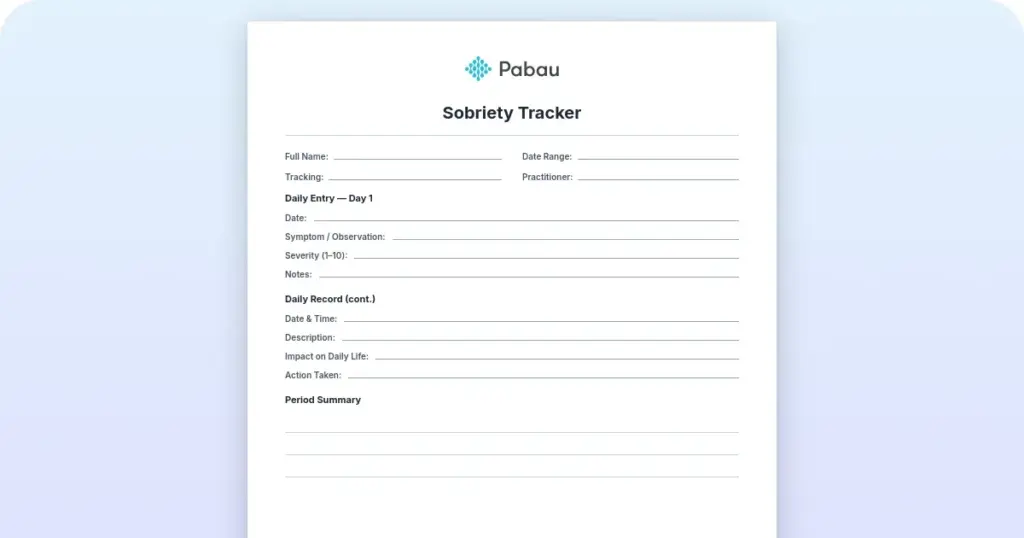 Sobriety Tracker free template preview from Pabau