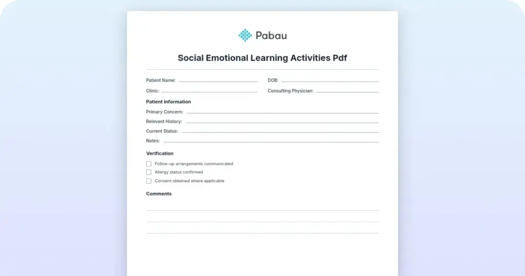 Social emotional learning activities PDF preview from Pabau