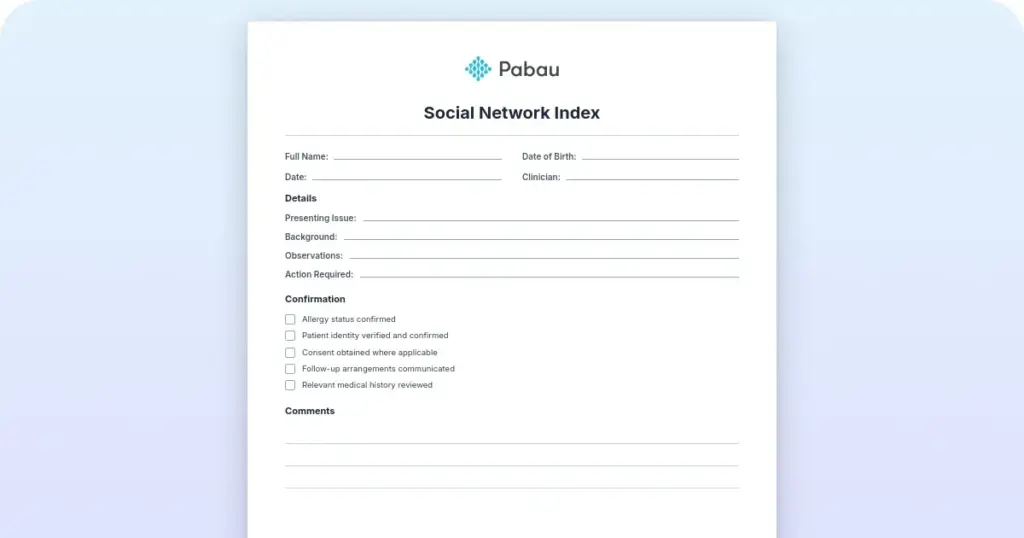 Social Network Index preview from Pabau