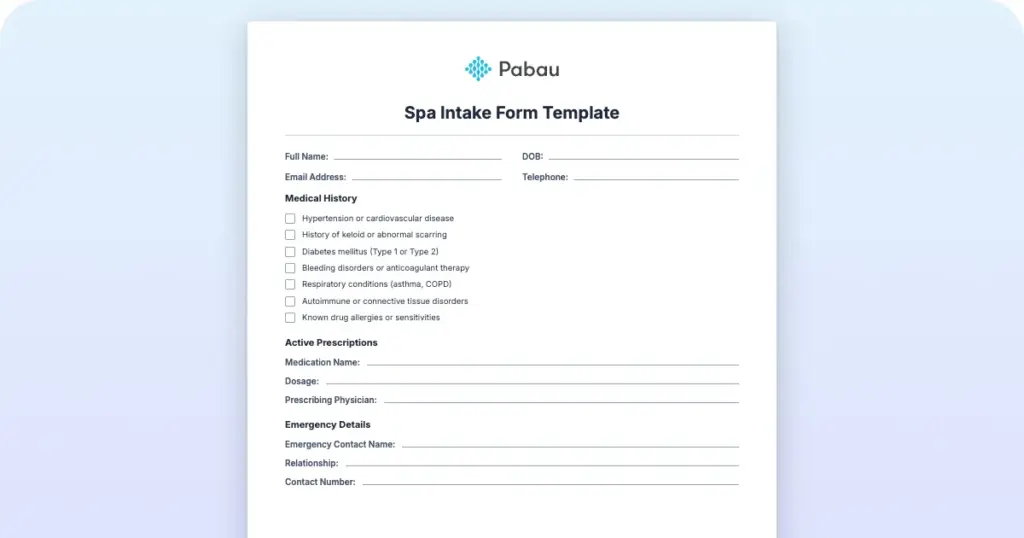 Spa Intake Form Template